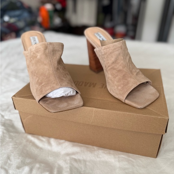 Steve Madden Teles Suede Slide Mule, Cappuccino Brown - Picture 1 of 10